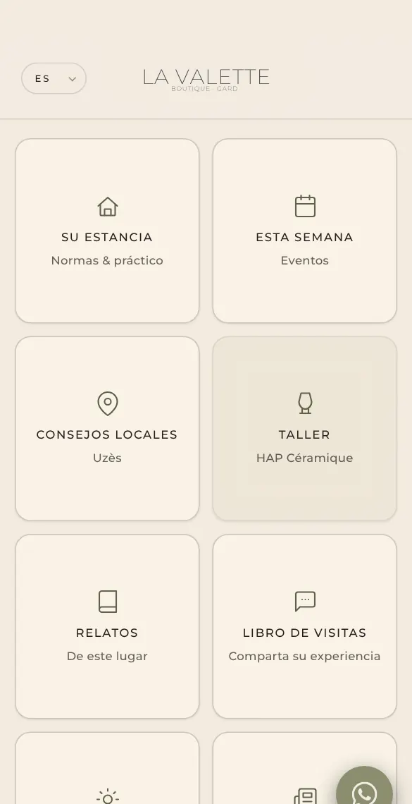 La guía del huésped en un teléfono: casillas para su estancia, la semana, el tiempo, consejos locales y más