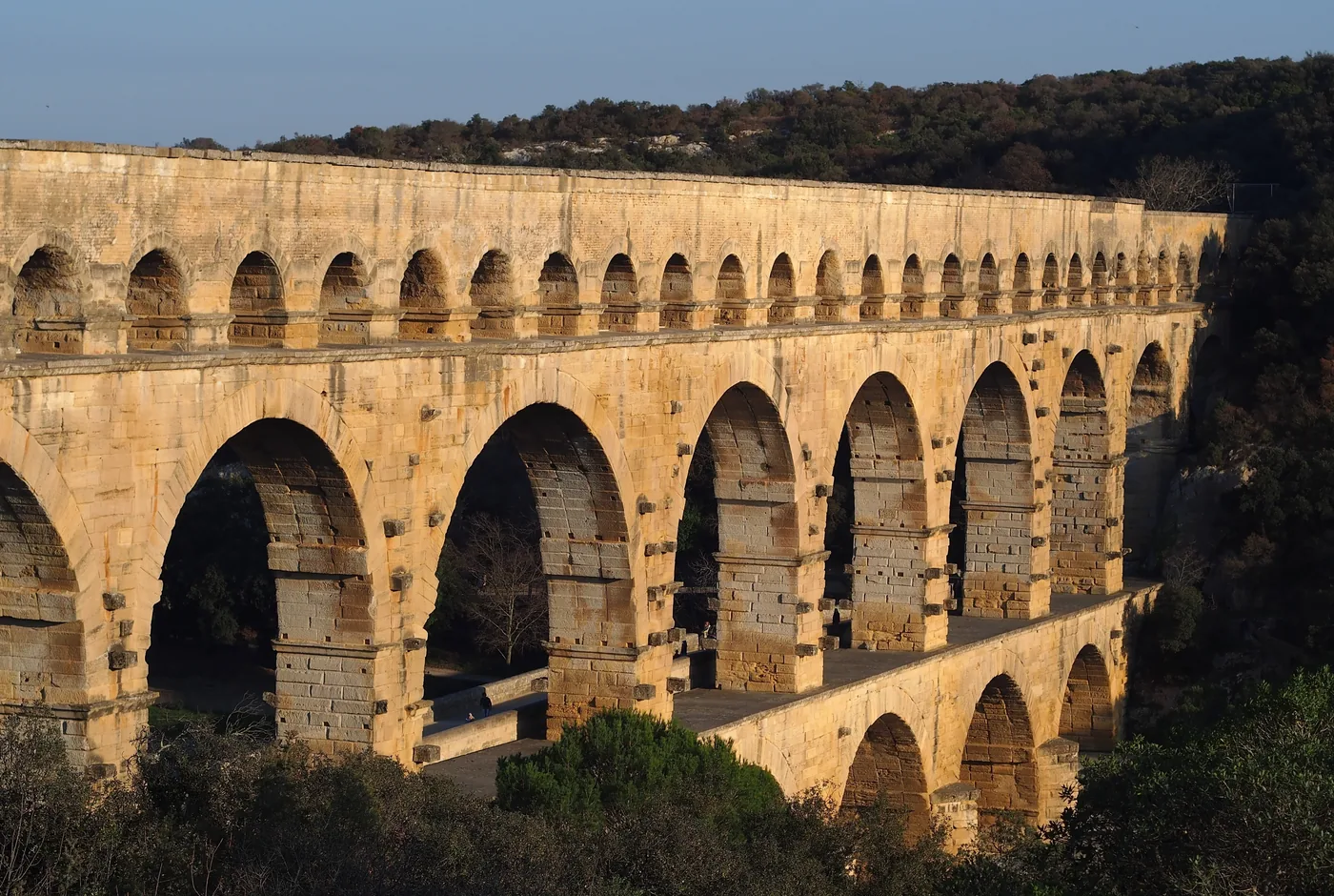 The Pont du Gard in low evening light