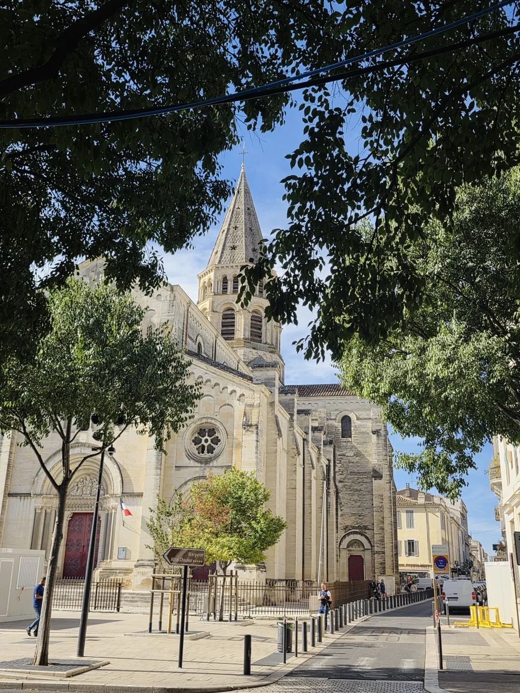 The bell tower of Nîmes Cathedral, seen from the old town